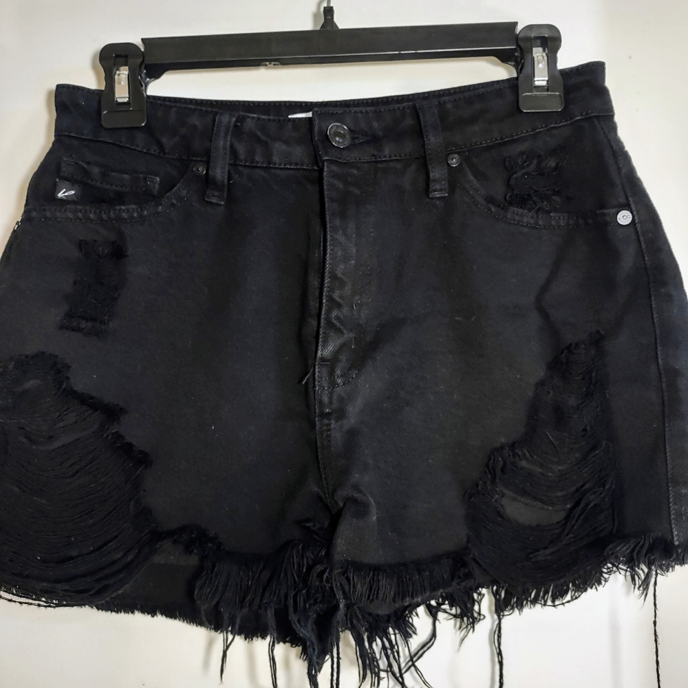 Kancan Distressed High Waisted Black Denim Jean Shorts